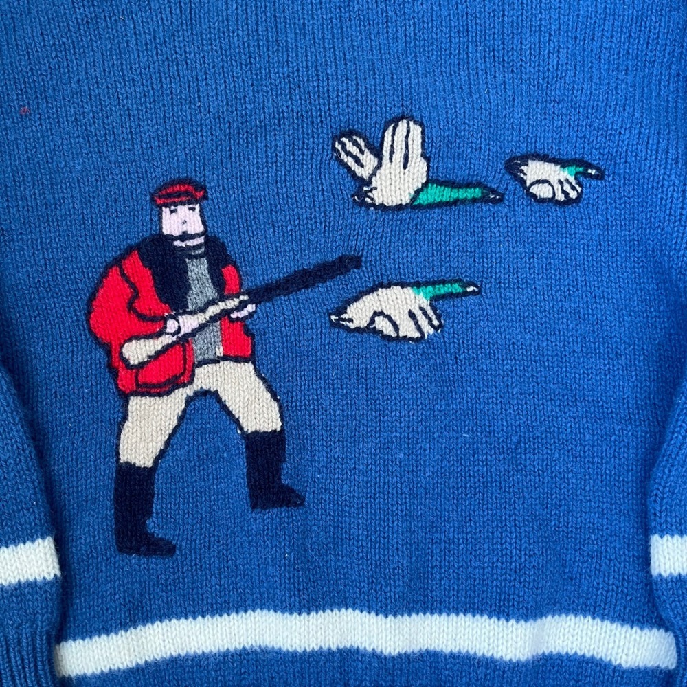 Vintage Hunters From Parallax Paris Wool Sweater Blue Duck Hunting Intarsia XL - Picture 3 of 6